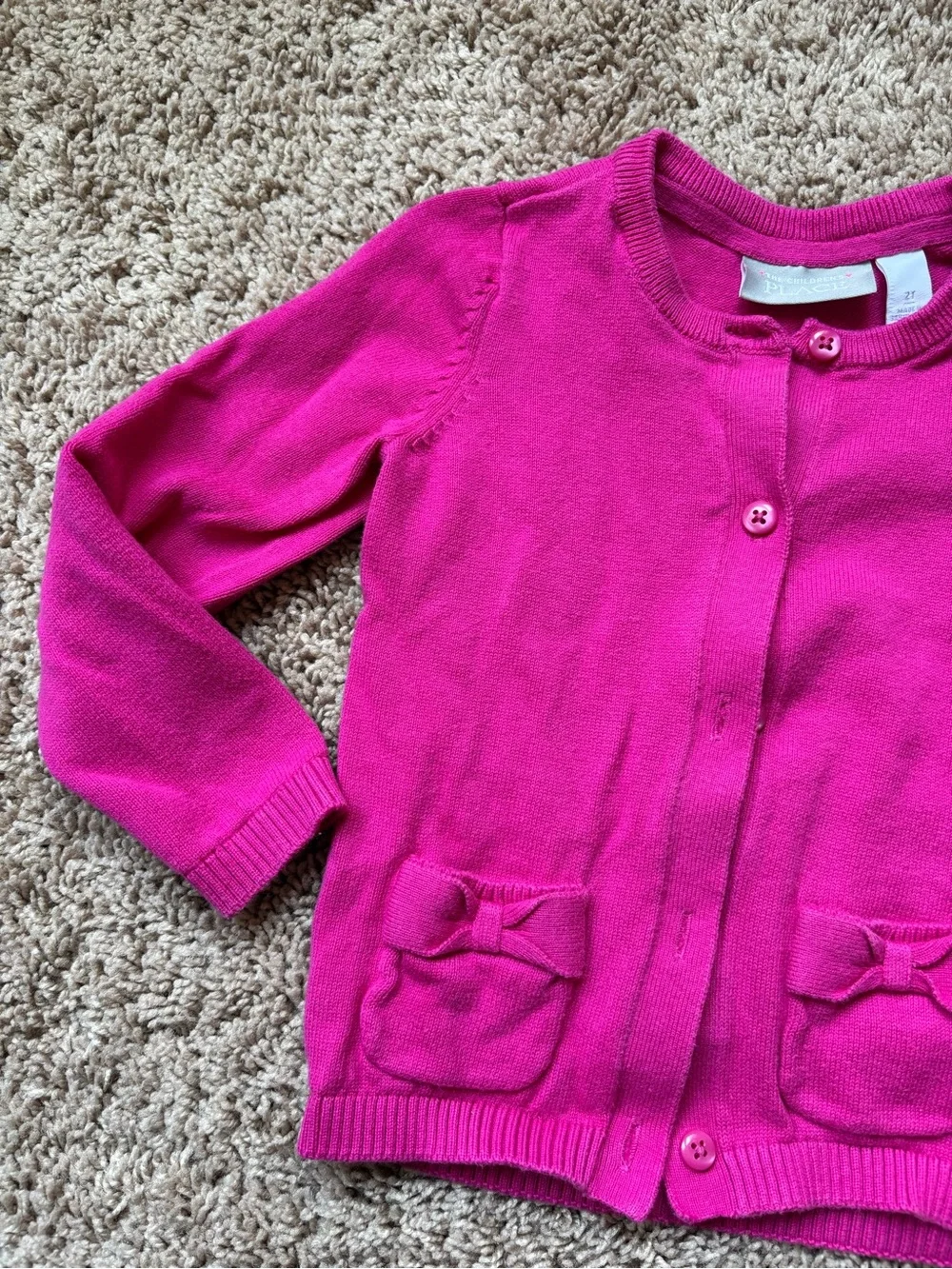 2T Hot Pink Knit Cardigan with Pocket Bows